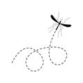 Mosquito icon. Mosquitoes flying on a dotted route. Royalty Free Stock Photo